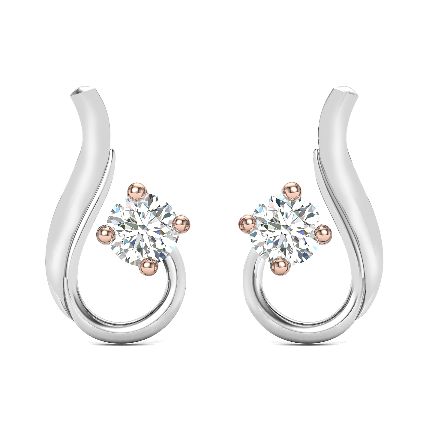 Dual-Tone Twirl Solitaire Diamond Stud Earrings